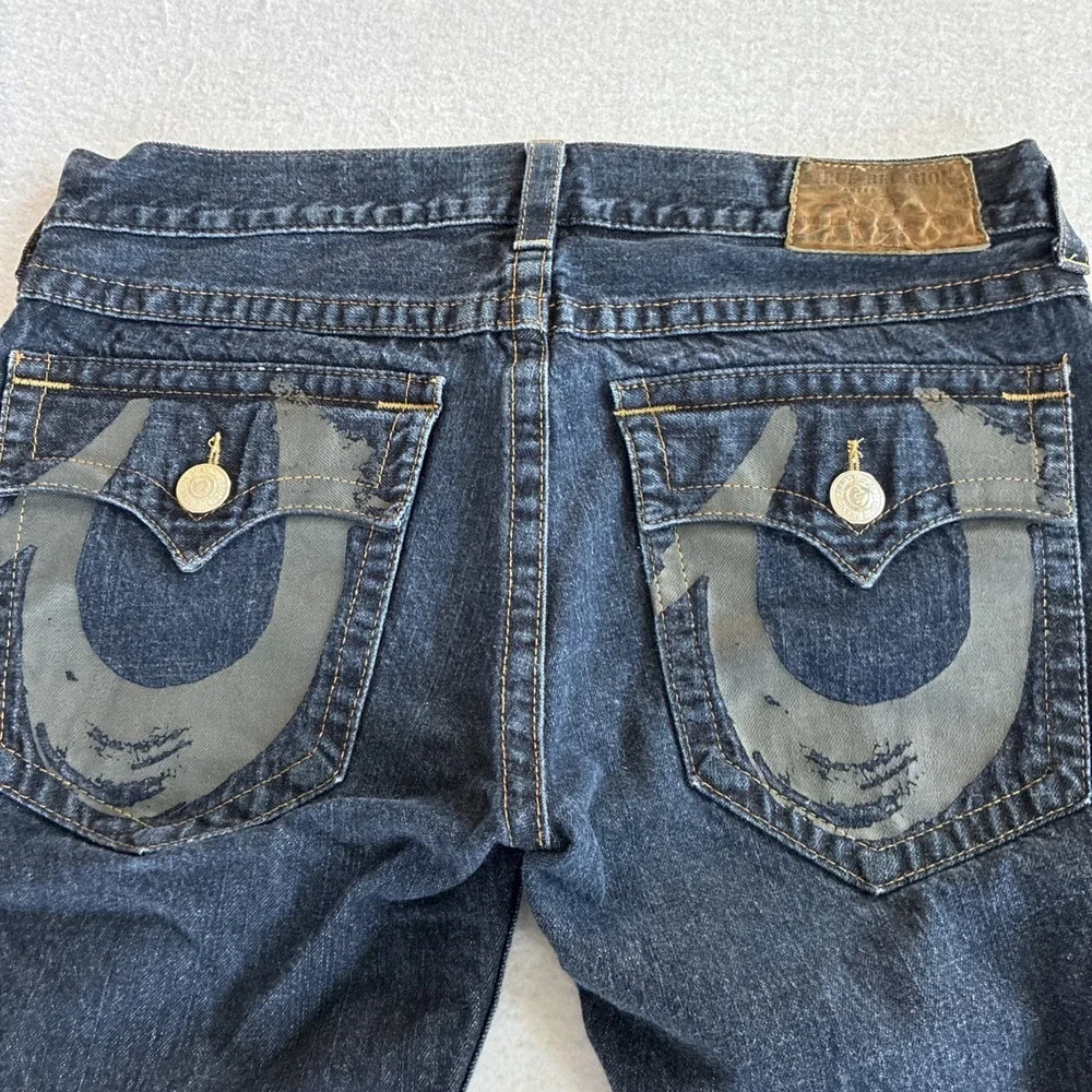 True Religion Ricky Blue Jeans Mens 36x26 (27) Flap Pocket Y2K Stitch Lot Of 2